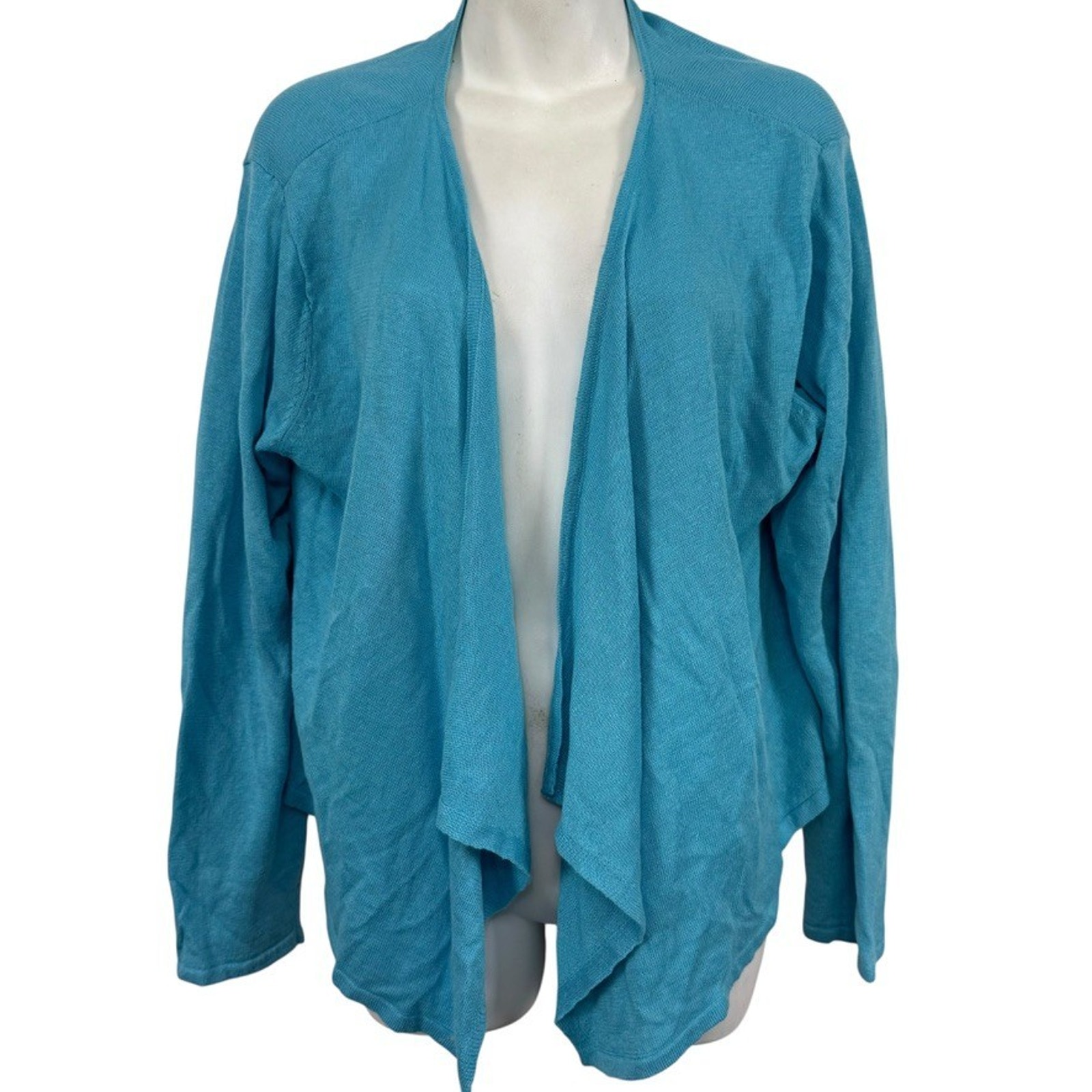 J Jill Womens Linen Cotton Blend Open Blue Cardigan Waterfall Sweater Open Sz L